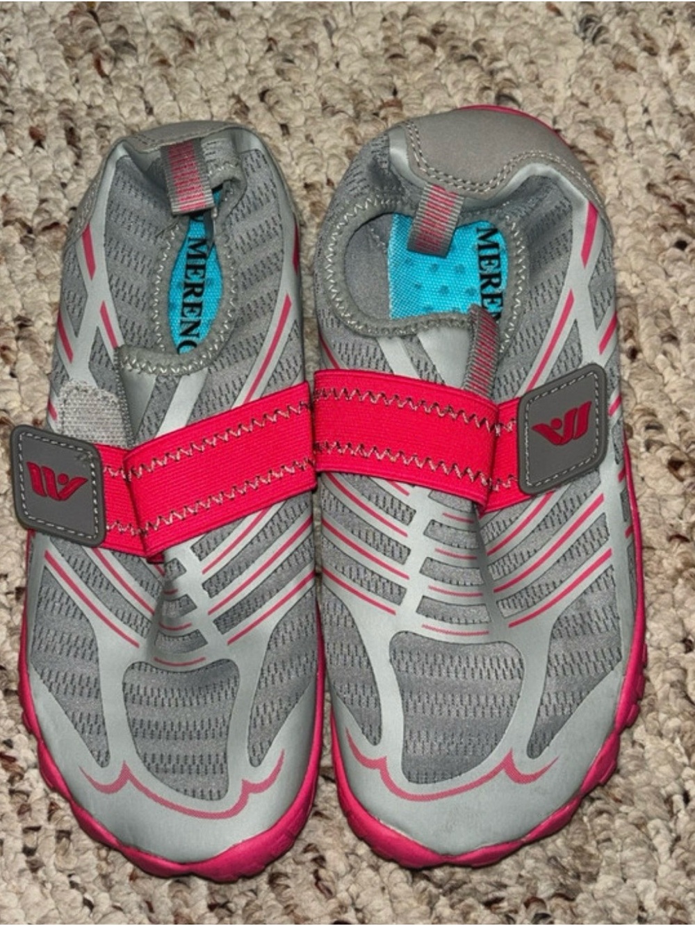 Kids Grey and Pink Water Shoes with Hook-and-Loop Strap